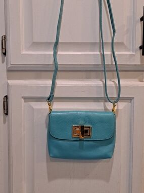 Rowallan Of Scotland Turquoise Blue Supple Leather Crossbody Bold Gold Hardware